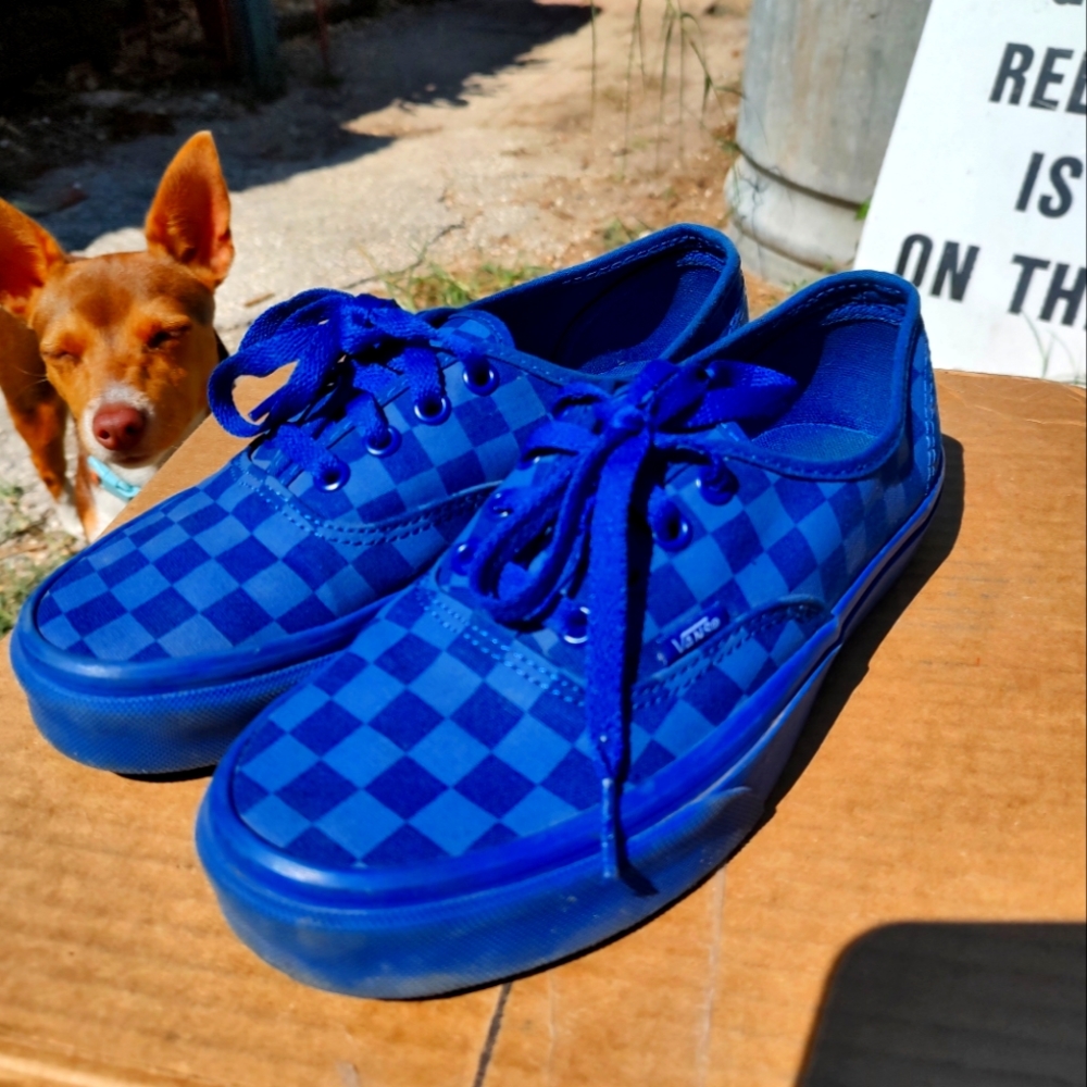 Vans BLUE checkered lace up skate shoe men's size 5 ladies 7